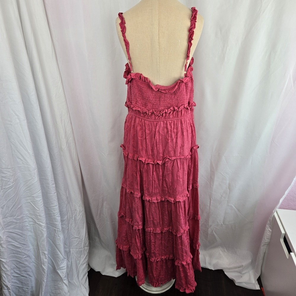 Anthropologie Hot Pink Tiered Ruffle Maxi Dress Size XL Cotton Euro Summer Boho - Picture 2 of 12